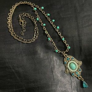 Hamsa necklace with turquoise stone and beading — 2 for $8 or 3 for $10
